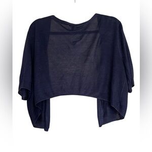 Talbots sheer navy blue cropped shrug 3/4 sleeves open front Sz L
